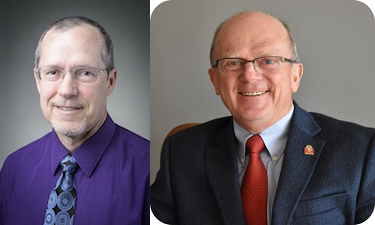 A portrait of Ron Russell on the left and a portrait of Chris Salm on the right.