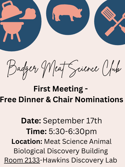 Poster for the Badger Meat Science Club first meeting with information as listed on the webpage.